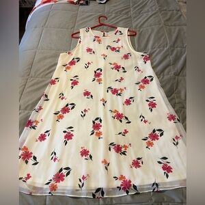 EUC White w/pink & black flowers A-line dress -Size 14